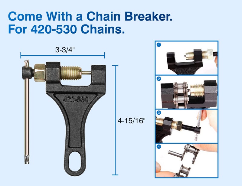 Belleone 420 Motorcycle Chain - 420 Standard Roller Chain 132 Link + Chain Breaker Fits for 50 70 90 110cc 125cc Pit Dirt Bike ATV Quad Go Kart Scooter Mini Bike Parts with 10 Free Master Links - Image 4